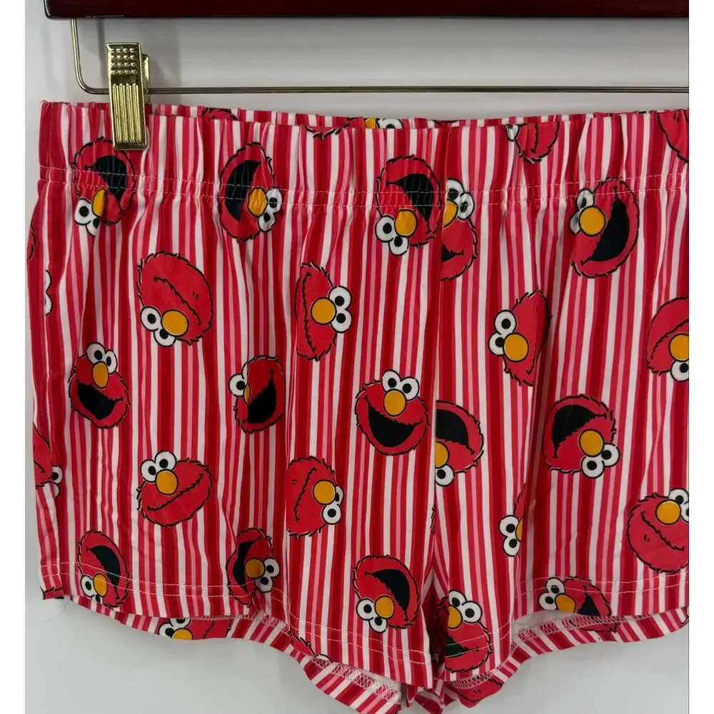 Sesame Street Womens Elmo Pajama Shorts Size Medium Red Striped PJs
